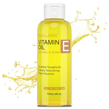 MAYJAM Vitamin E Oil bottle, yellow liquid, natural & pure skincare for skin, face on Tampa Home & Garden Store