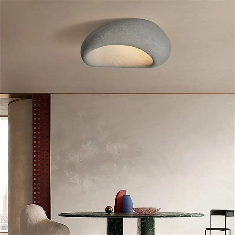 DecorBites Khmara E27 ceiling light with curved stone-gray shade, Nordic Wabi Sabi decor on Tampa Home & Garden Store