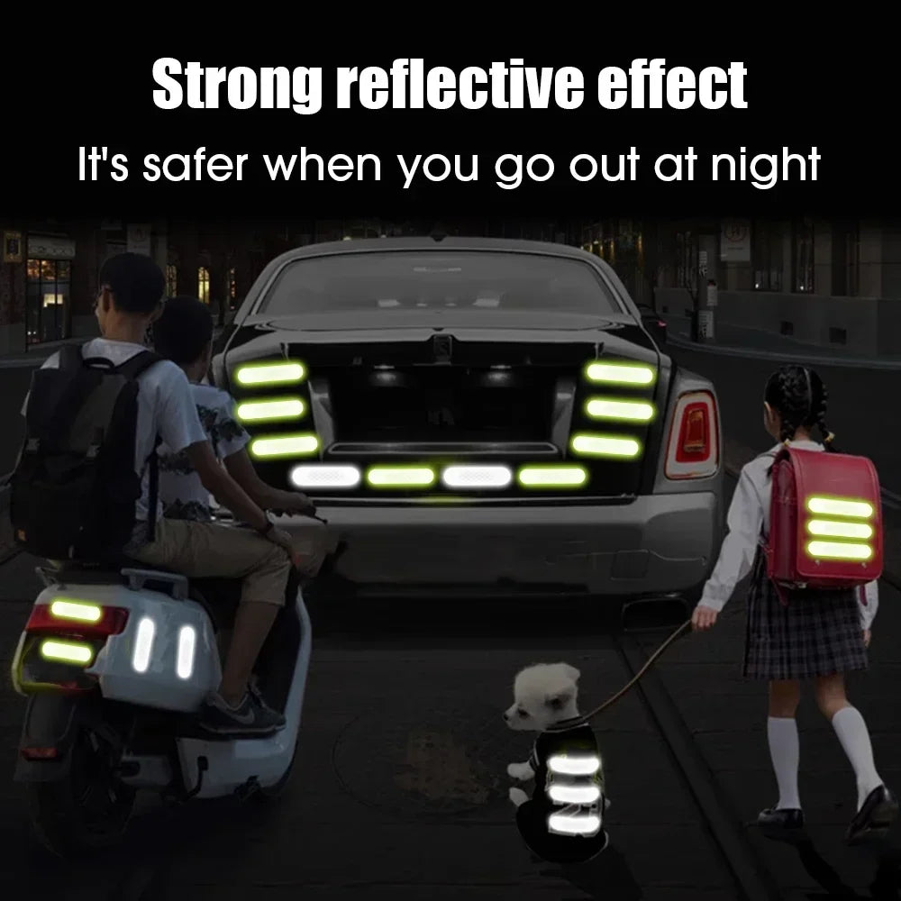 All Gear Reflective Stickers by BikerZoneZ neon yellow-green strips on car, scooter and backpack on Tampa Home & Garden Store