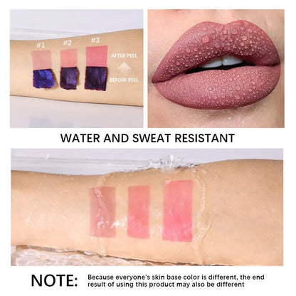 JUJU DREAM Peel Off Lip Stain Set, Silcy Skin 3-color waterproof lip tint swatches on Tampa Home & Garden Store