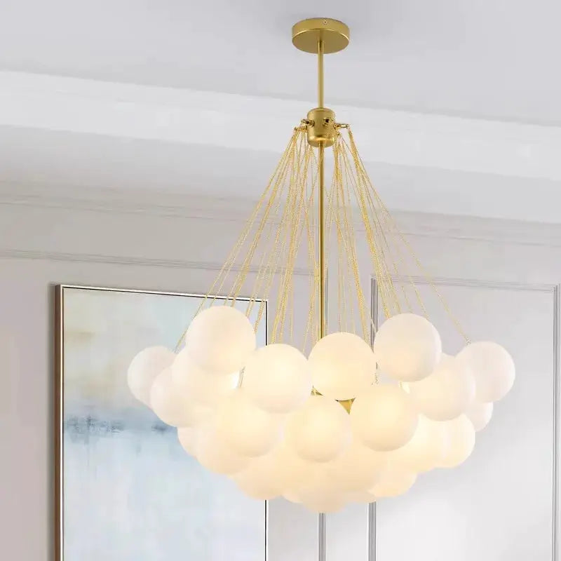 DecorBites LED pendant chandelier with gold finish and white sphere cloud for modern living on Tampa Home & Garden Store