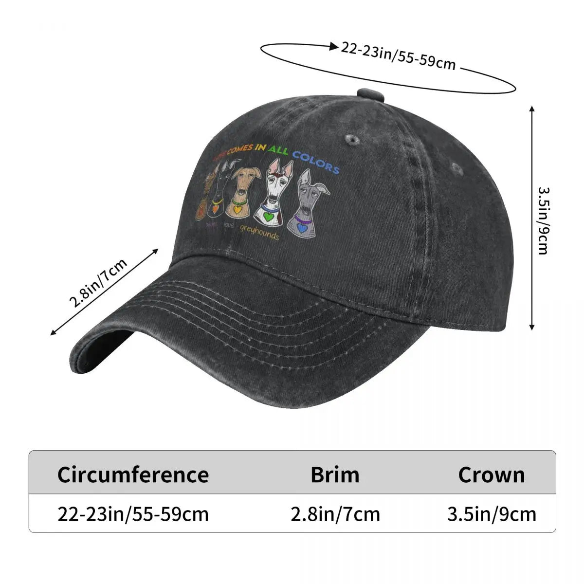 Peace Love Caps hat by BikerZoneZ, blackwashed cotton cap with rainbow dog embroidery on Tampa Home & Garden Store