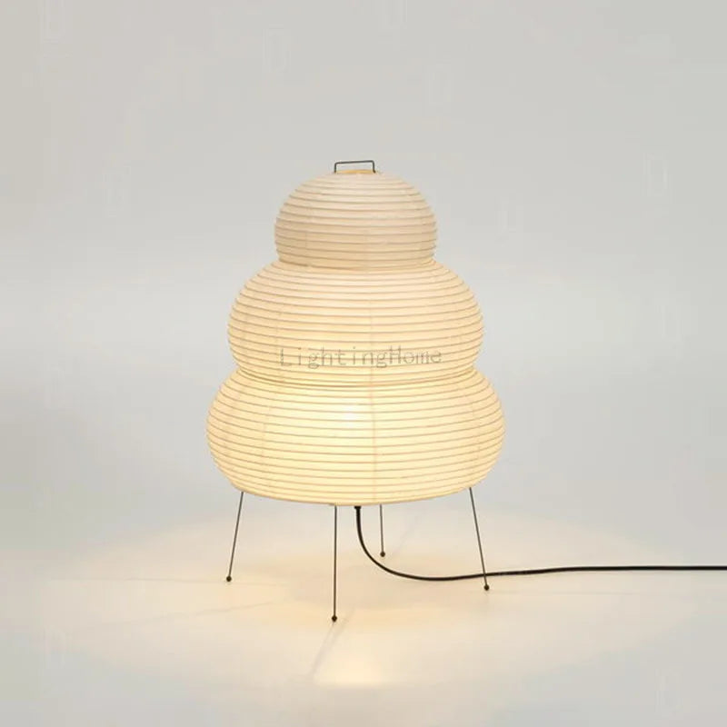 Perfecsy Akari Wabi-sabi table lamp, white rice paper, three-tier lantern, metal legs on Tampa Home & Garden Store