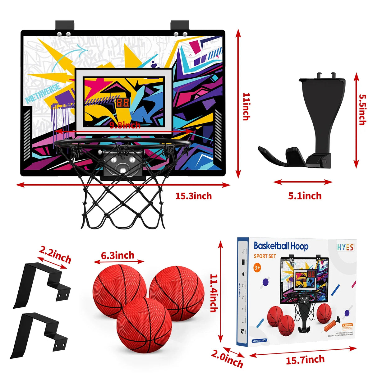 FLIPSTYLEZLLC kids basketball hoop set with graffiti backboard; wall frame; 3 red basketballs on Tampa Home & Garden Store