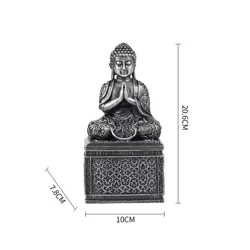 Perfecsy resin elephant Buddha statue sitting in prayer on ornate pedestal for decor on Tampa Home & Garden Store