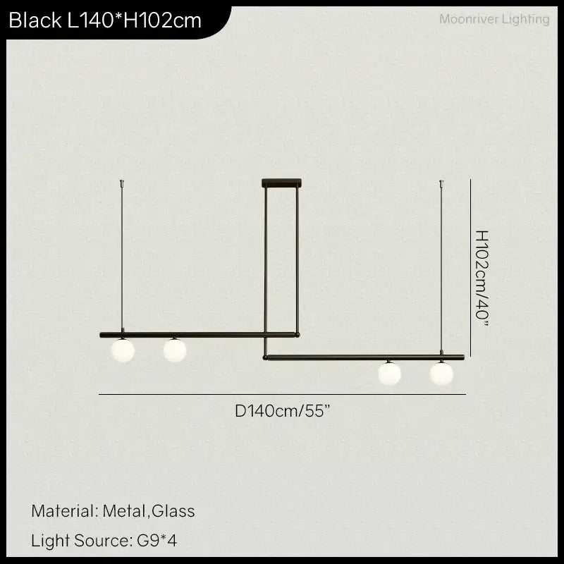 DecorBites Linear Minimalist Chandelier Pendant Light with 4 G9 bulbs, black metal frame on Tampa Home & Garden Store