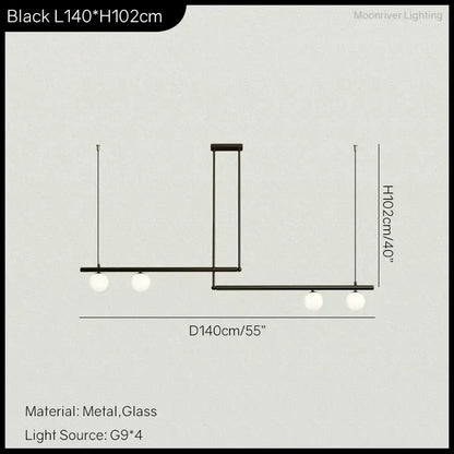 DecorBites Linear Minimalist Chandelier Pendant Light with 4 G9 bulbs, black metal frame on Tampa Home & Garden Store