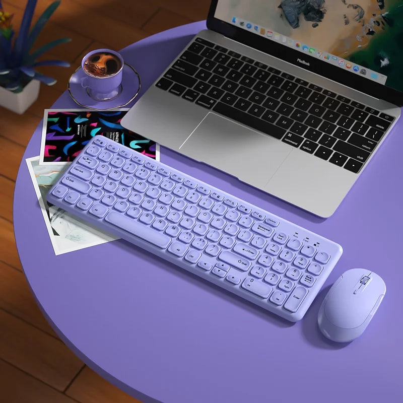 Purple wireless keyboard and mouse set by FLIPSTYLEZLLC, ultra-thin on purple table on Tampa Home & Garden Store