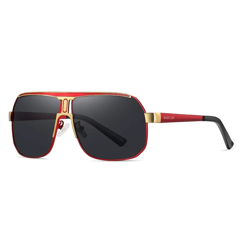 BARCUR polarized sports sunglasses for men with red and gold frame, gradient lenses, UV400 protection on Tampa Home & Garden Store