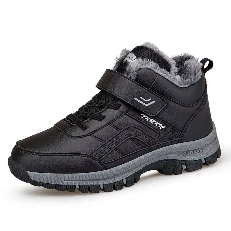 Men's waterproof winter boots by UpTrend Deals, black with gray fur lining and sturdy sole on Tampa Home & Garden Store