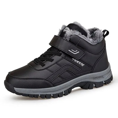 Men's waterproof winter boots by UpTrend Deals, black with gray fur lining and sturdy sole on Tampa Home & Garden Store
