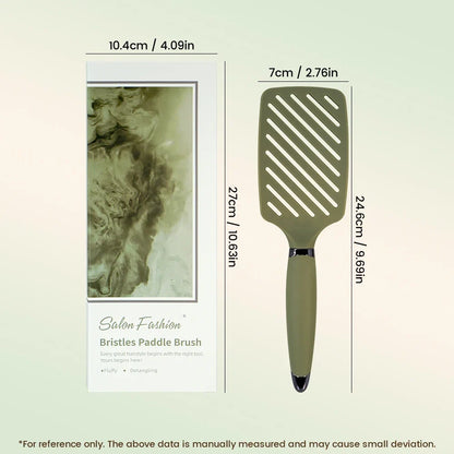Silcy Skin boar-bristle detangling paddle brush olive green with hollow vented head beside box on Tampa Home & Garden Store