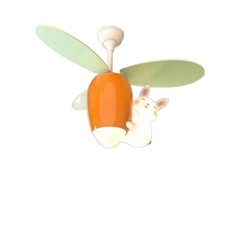 Carrot helicopter ceiling fan lamp by DecorBites orange body green blades white bunny on Tampa Home & Garden Store