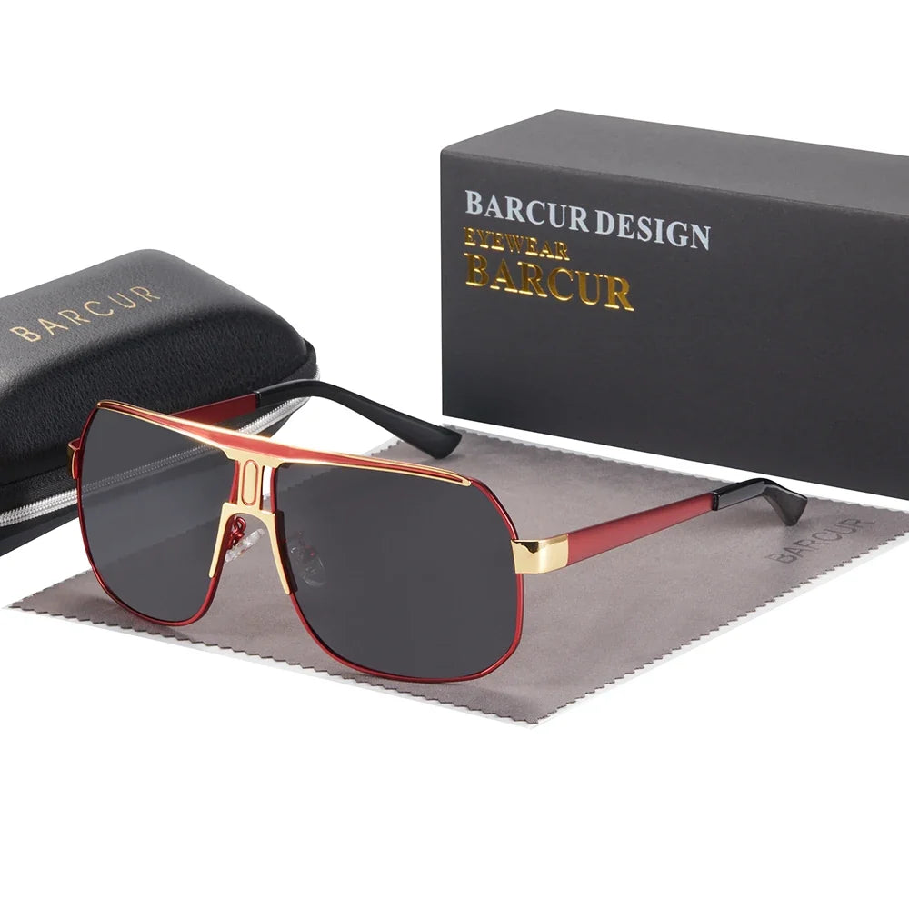 BARCUR polarized sunglasses with red-gold frame, gradient UV400 lenses by Stevvex on Tampa Home & Garden Store