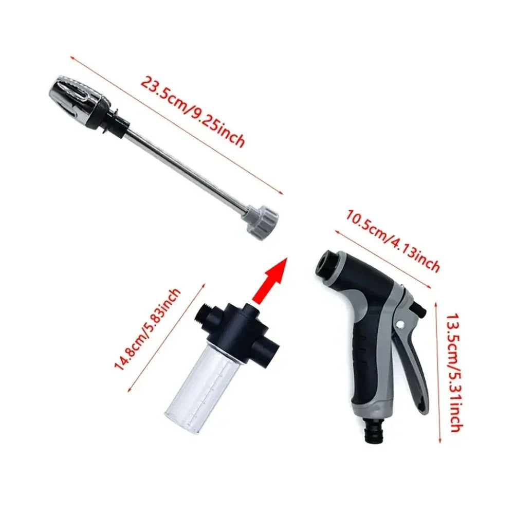 High-pressure water gun with foam bottle, metal wand, black-gray trigger sprayer on Tampa Home & Garden Store