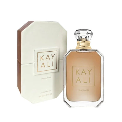 Kayali EDP perfume bottle 100ml clear glass peach liquid with crystal cap; boxed Kayali set on Tampa Home & Garden Store