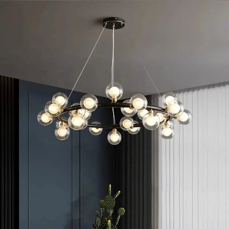 DecorBites LED pendant chandelier with black frame and glass globes for dining lighting on Tampa Home & Garden Store