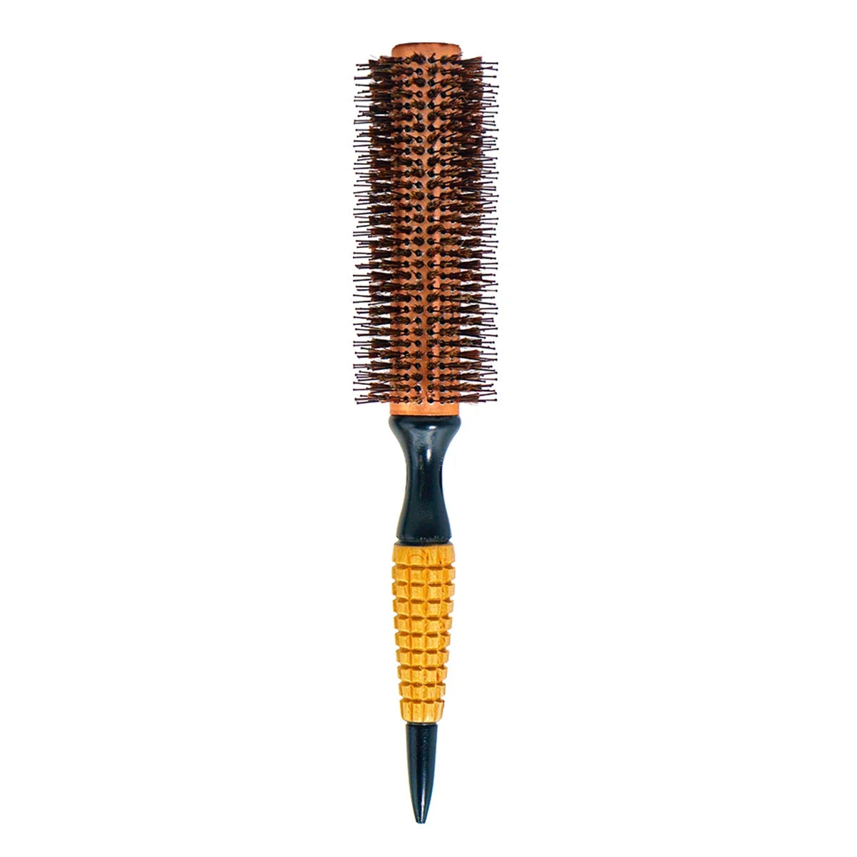 Wood-handle round brush with boar bristles, orange grip, Silcy Skin pro styling tool on Tampa Home & Garden Store