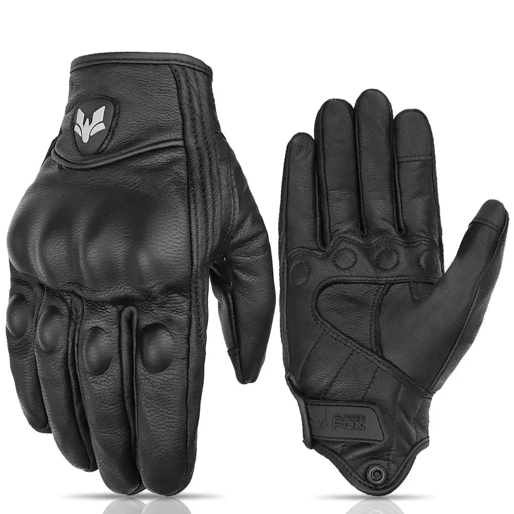 Vintage real leather breathable touch screen gloves by BikerZoneZ, black leather pair on Tampa Home & Garden Store