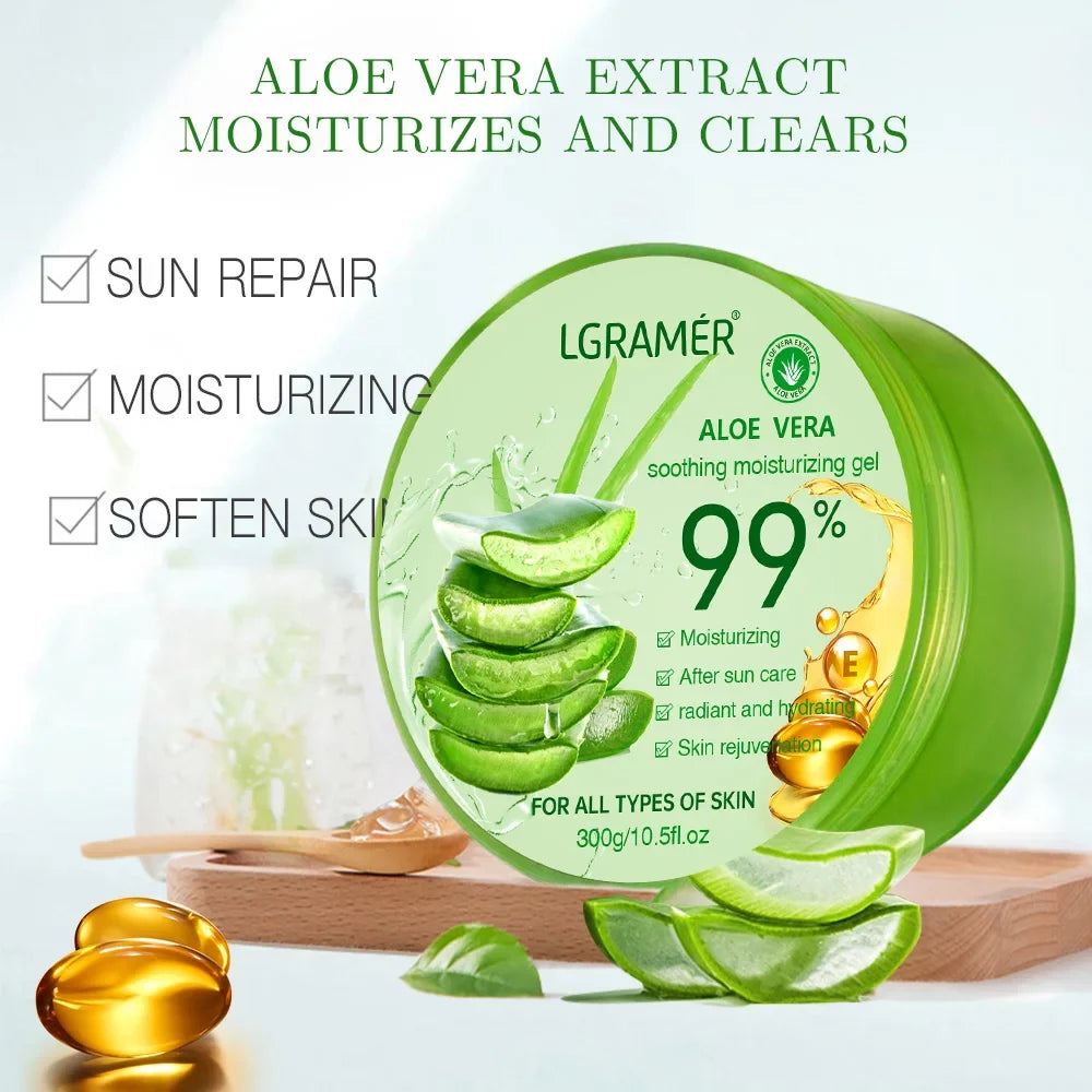 Silcy Skin 99% Aloe Vera gel in green jar, soothing non-sticky facial care for all skin types on Tampa Home & Garden Store