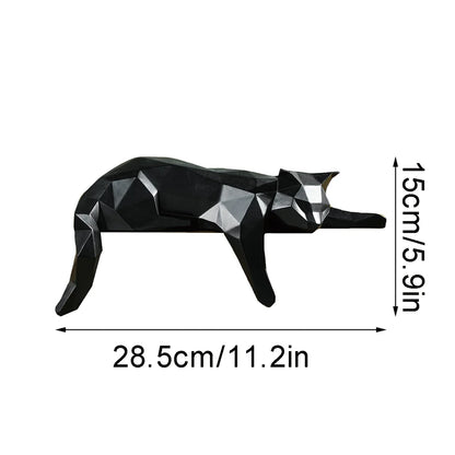 Perfecsy black cat statue with geometric faceted design, lying down for desk decor on Tampa Home & Garden Store