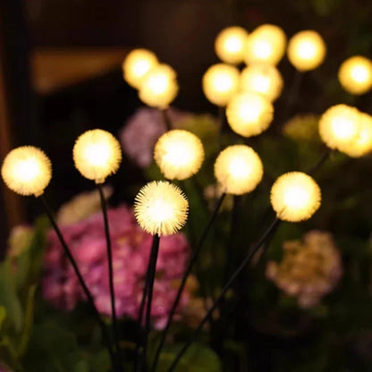 6-head solar LED dandelion garden lights by Perfecsy, on black stakes, warm white glow, 2 modes on Tampa Home & Garden Store