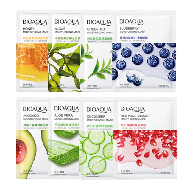 BIOAQUA 8pc fruit facial masks set with assorted flavors moisturizing sheet masks on Tampa Home & Garden Store