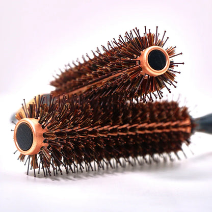 Two wood-handle boar-bristle round brushes with copper-tone barrels for styling Silcy Skin on Tampa Home & Garden Store