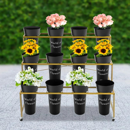 3 Tier Metal Flower Display Stand With Wheels