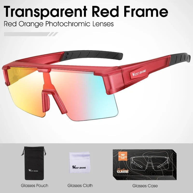 West Biking cycling sunglasses red frame with photochromic UV400 lenses includes pouch on Tampa Home & Garden Store