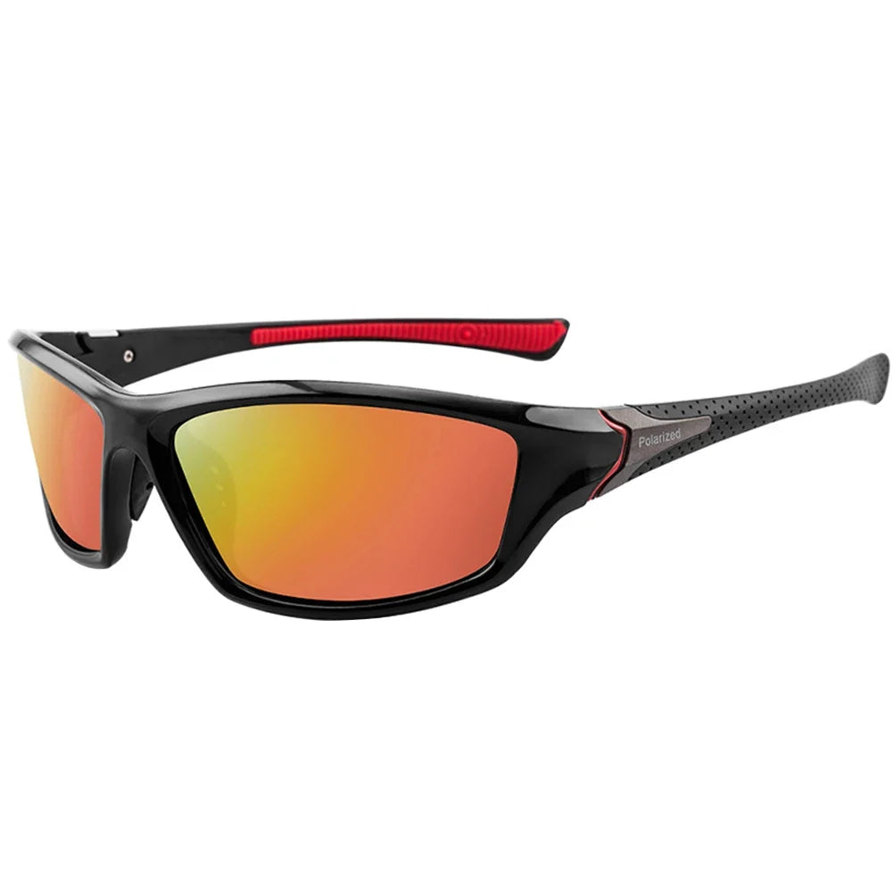 Polarized Sunglasses Outdoor Sports UV400 by BikerZoneZ, black frame with orange mirrored lenses on Tampa Home & Garden Store