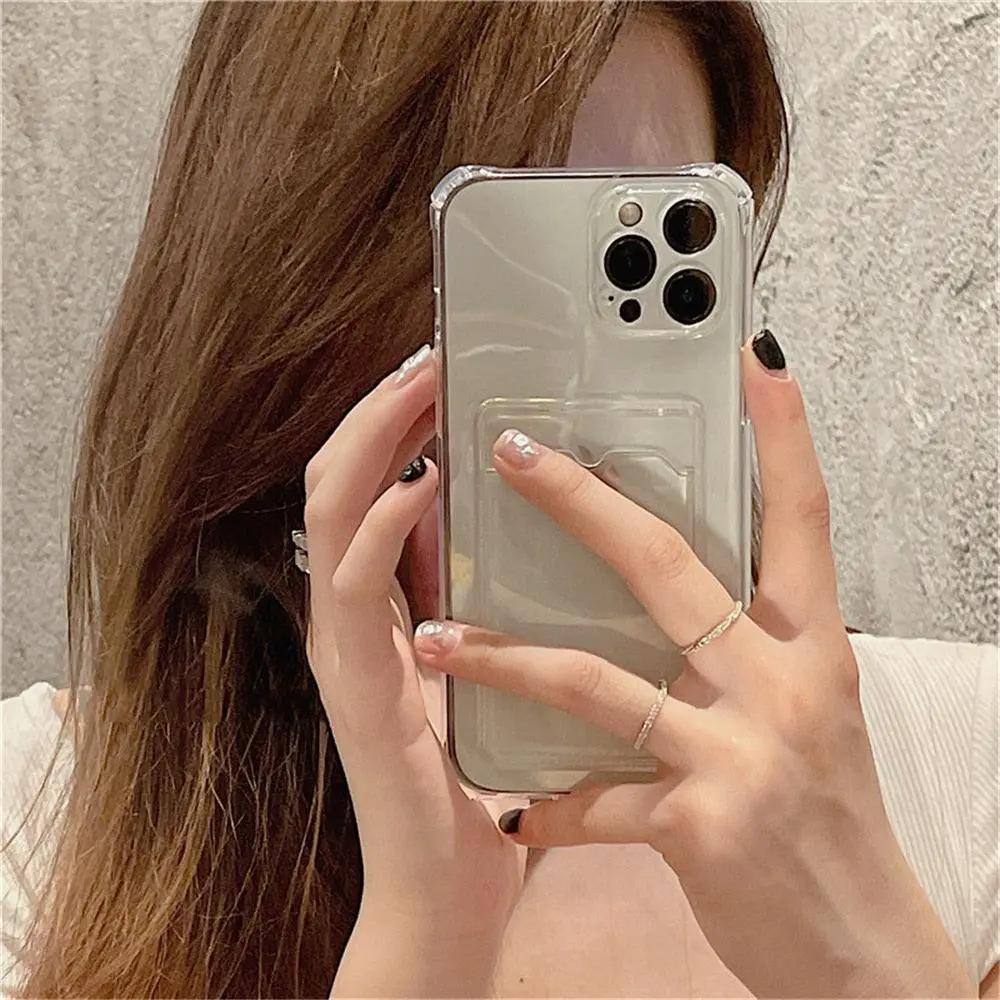 Transparent Card Slot Case For Iphone With Holder