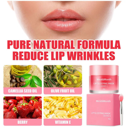 Berry lip sleeping mask West&Month in a pink jar with berry and oil imagery on Tampa Home & Garden Store