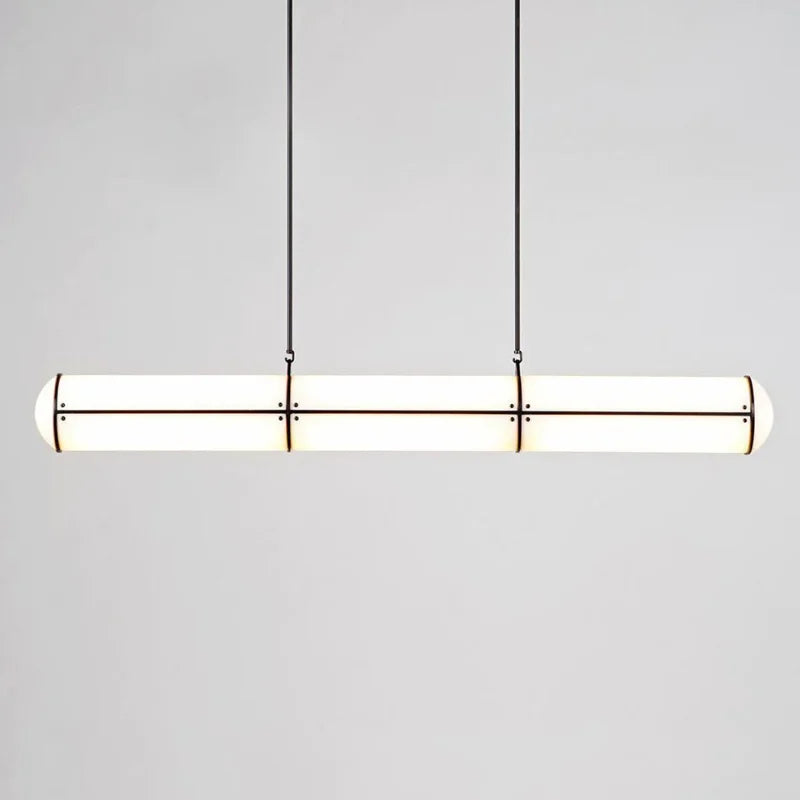 DecorBites Kitchen Island Pendant Light cylindrical white fixture with black metal bands on Tampa Home & Garden Store