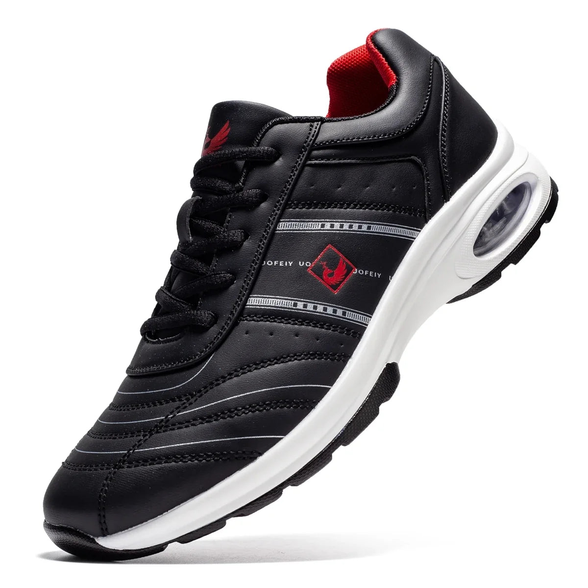 Men's golf shoes EstaliosFit black waterproof non-slip trainer red lining and white sole on Tampa Home & Garden Store