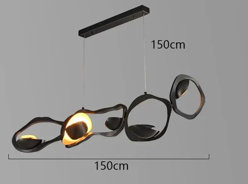 DecorBites LED pendant chandelier black looping rings, 150cm long ceiling mount on Tampa Home & Garden Store