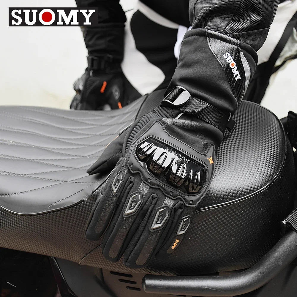 Black Suomy motorcycle glove with knuckle armor, windproof and waterproof, touchscreen ready on Tampa Home & Garden Store