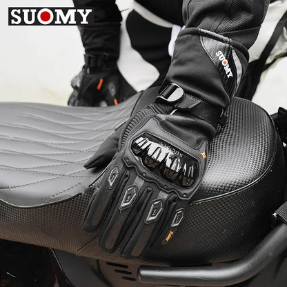 Black Suomy motorcycle glove with knuckle armor, windproof and waterproof, touchscreen ready on Tampa Home & Garden Store