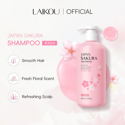 LAIKOU Japan Sakura Shampoo bottle in pink with floral blossom design, 400ml on Tampa Home & Garden Store