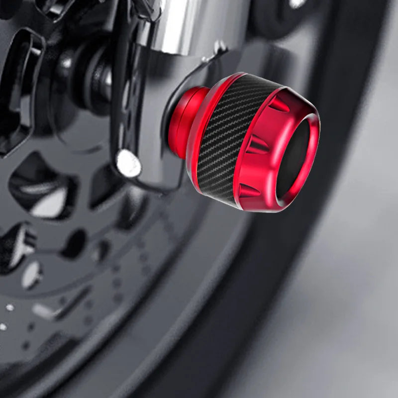 4pc BikerZoneZ motorcycle fork slider cups, red anodized aluminum with carbon fiber on Tampa Home & Garden Store