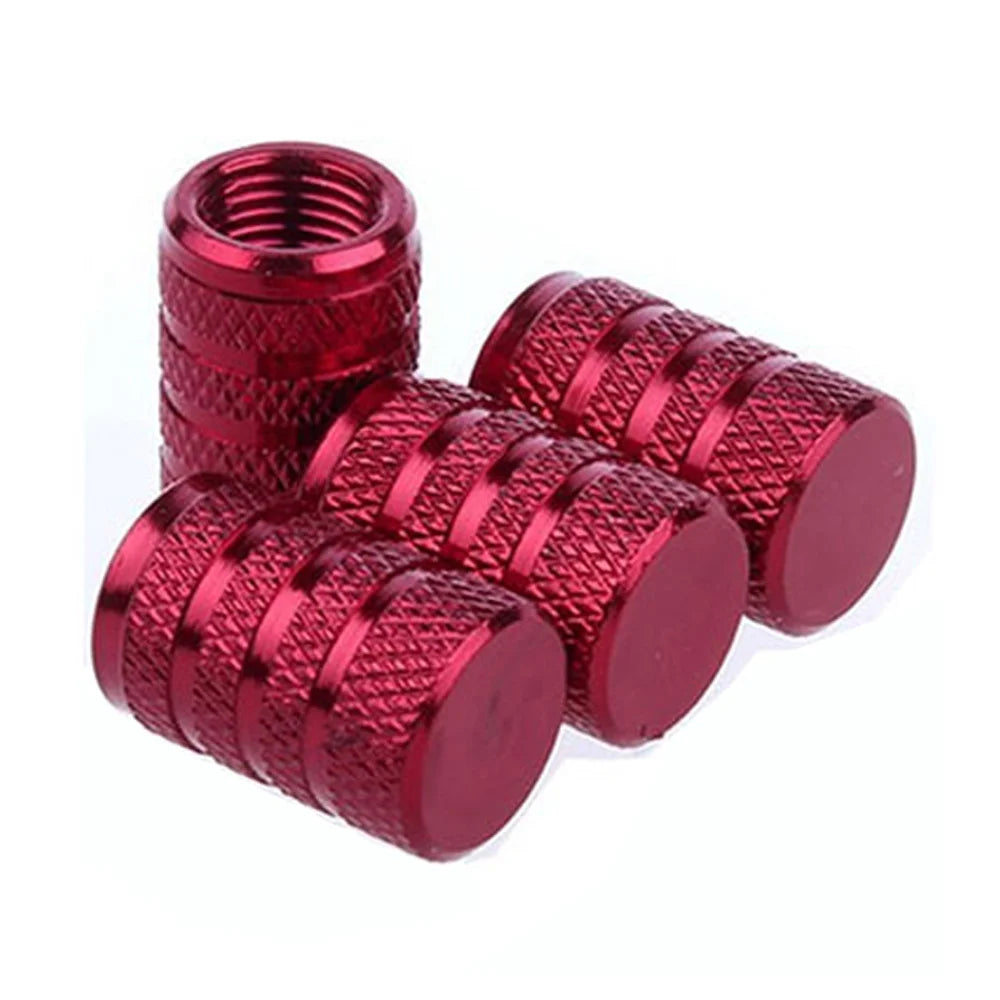 Red knurled aluminum valve stem caps 4-pack by BikerZoneZ for motor vehicle tire accessories on Tampa Home & Garden Store