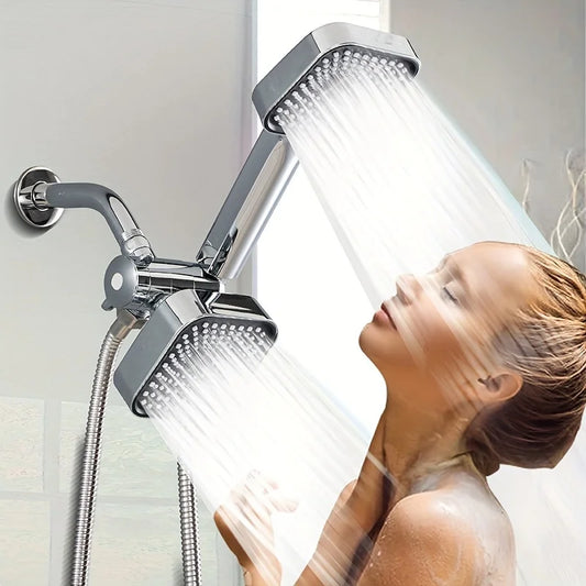 High-Flow 2-in-1 Handheld & Rain Shower Head Set Square Wall-Mounted Bathroom - Tampa Home & Garden Store
