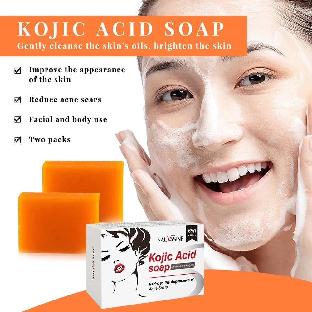 Kojic Acid Soap bars from Silcy Skin, two bright orange cleansing bars beside the product box on Tampa Home & Garden Store