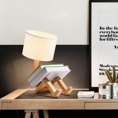 Perfecsy robot-shaped wooden foldable-lamp with fabric shade, E27 adjustable table light on Tampa Home & Garden Store