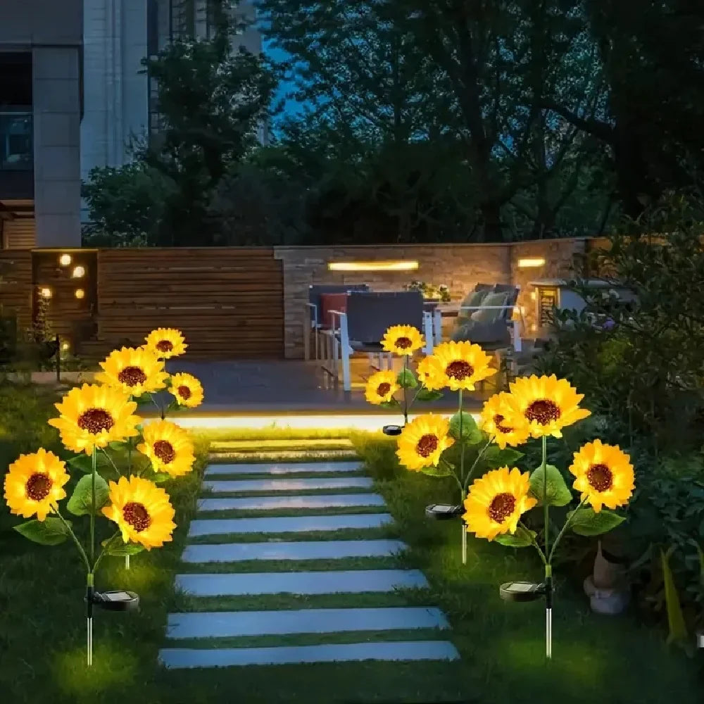 Perfecsy sunflower solar LED stake lights, warm white glow, outdoor garden path decor on Tampa Home & Garden Store