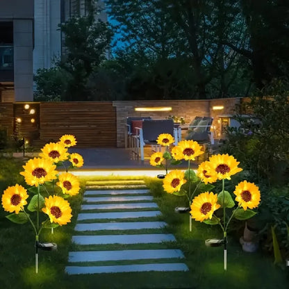 Perfecsy sunflower solar LED stake lights, warm white glow, outdoor garden path decor on Tampa Home & Garden Store