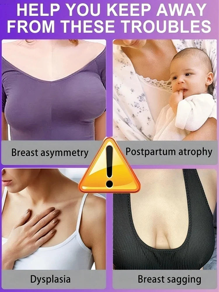Breast growth cream by Silcy Skin four-panel collage promoting chest lift with sagging on Tampa Home & Garden Store
