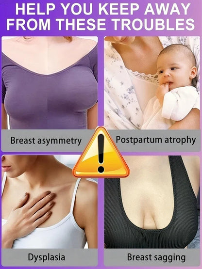 Breast growth cream by Silcy Skin four-panel collage promoting chest lift with sagging on Tampa Home & Garden Store
