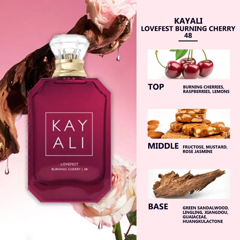 Kayali Lovefest Burning Cherry perfume bottle 100 ml pink glass with clear cap unisex EDP on Tampa Home & Garden Store