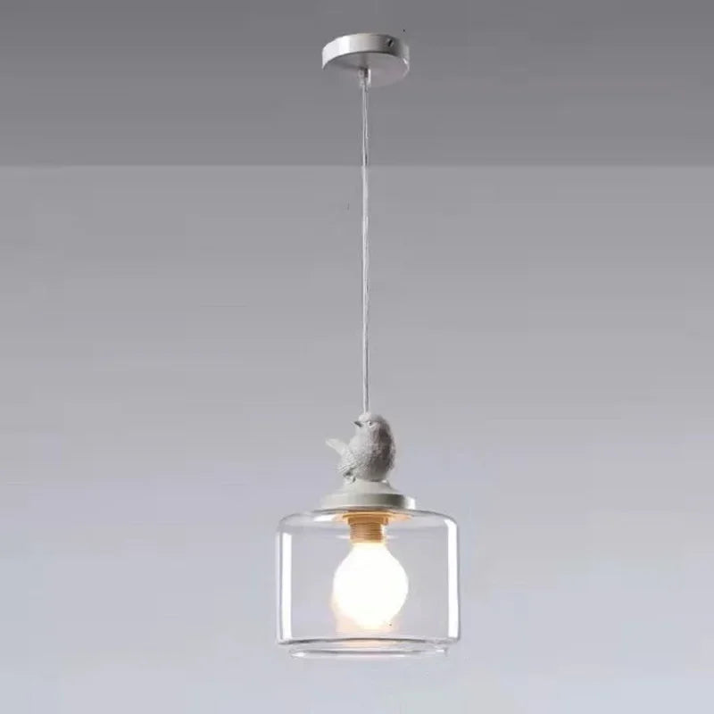 Birds glass pendant light with clear cube shade, white cord and E27 LED bulb Perfecsy on Tampa Home & Garden Store
